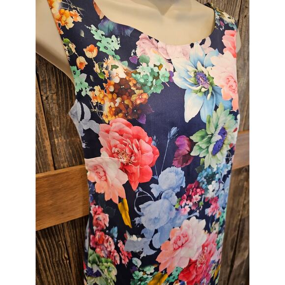 Pomodoro floral EUC dress zip back, stretch size 6 US sleevless summer ^ - Picture 3 of 7